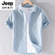 JEEP SPIRIT men's cotton linen lapel short-sleeved T-shirt loose shirt collar top with neckline T-shirt linen summer clothing yunyi-9711 white M