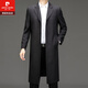 Pierre Cardin high-end men's windbreaker autumn and winter mid-length knee-length wool coat middle-aged and elderly dad business coat men's gray plaid mid-length 2XL 185