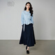 Late White Exclusive 2025 Autumn Design Top with Waist Belt Slim Elegant Shirt for Women Light Blue L