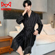 MiiOW Men's Nightgown Summer Ice Thin Feeling Mid-Length Bathrobe Pajamas Long Sleeve Large Size Black Dressing Robe Home Clothing Black Wide Men's Style-Qingguo Nightgown L (150-170Jin Jin equals 0.5kg)