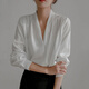 2025 Women's White V-neck Satin Shirt Workplace Commuting Suit High-End Top Business Wear White Shirt 675 White V-neck L Recommendation 110-120Jin Jin is equal to 0.5 kg