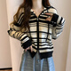 TonLion 2025 autumn and winter age-reducing striped double-ended zipper hooded knitted cardigan women's coat high-end sweater