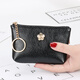 CASA-KUPS stylish short coin wallet mini zipper handheld soft leather coin bag key bag card bag Korean women's wallet black