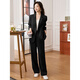Awakening Paradise Double-breasted Loose Suit Casual Pants Two-piece Spring and Autumn Style Small Suit Pants Set Black M