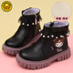 G.duck Little Yellow Duck Girls Short Boots Genuine Leather Children's Martin Boots 2025 Autumn and Winter New Kuromi Children's Shoes Plus Velvet Second Cotton Boots Black Single Boot + Soft Genuine Leather + Light Soft Sole + Kuromi Bow 33 Inner Length Approximately 21.1cm