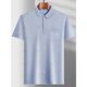 Camiseta de manga corta de cuello yinxin para la solapa de mediana edad de los hombres y ancianos camiseta de papá para papá para hombres de mediana edad, la camisa delgada de la delgada de hielo de la seda de hielo/9923 azul de bolsillo real M/165