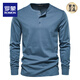 ROMON American retro heavyweight long-sleeved T-shirt pure cotton Henley shirt men's fitness tough guy army green versatile bottoming shirt Royal Blue L