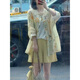 Rindu cotton and linen suit for women high-end linen Chinese style shorts suit for women 2025 summer thin high-end linen 9761 light yellow top + 9667 yellow pants [small M [recommended 100 Jin [Jin equals 0.5 kg] below]
