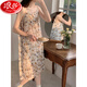 Langsha Korean Style Hosentender Nachthemd für Frauen im Sommer Ice Seide süße Prinzessin Style Mesh großer dünner süßer Pyjamas Hauskleidung 5012# Mesh Rock kleine rosa Blume m