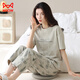 MiiOW 2025 new pajamas for women summer pure cotton short-sleeved trousers can be worn outside casual brand home clothes suit YZT9721 M Recommended 80-100Jin Jin equals 0.5kg to wear
