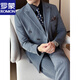 ROMON Fashionable and Versatile Double-breasted Formal Business Casual Men's Suit Striped Slim Groom and Groomsmen Clothing Mist Gray (Suit+Trousers) 2XL 54-33 (136-146Jin Jin equals 0.5kg)