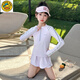 G.DUCKKIDS girls' split long-sleeved swimsuit, fashionable new style, children's swimsuit for big children and little girls, internet celebrity sun protection sports suit, purple pink 150 cm