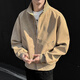 Homlean simple versatile jacket men's autumn American retro pu leather stitching stand collar loose casual jacket HJ52 khaki L
