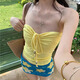 Qingbilin tube top strappy sexy top for women 2025 new summer seaside vacation style photo wear with atmosphere strap tube top yellow L