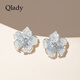 Qlady gradient blue flower earrings women's 2025 new high-end temperament earrings birthday gift for girlfriend