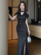 High-End-Kleider und Temperament Nachtclub Frauenkleidung sexy Fußmassage weibliche Techniker Arbeit Kleidung Schwarzes Rock Jahrestreffen Abendkleid 3882 Black M suggeriert 95-105jin [Jin gleich 0,5 kg] Universelle Größe