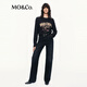 MO&Co. Jeans 2025 Autumn New Product Cotton Stretch Lycra Washed Straight Black Mid-Waist MBE3JENT12 Denim Black L /L