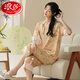 Langsha Chinesischer Stil Pyjama für Frauen im Sommer Neue chinesische Heimkleidung Chinesische Stil Kurzärärmelte geschnittene Hosen loser Baumwoll-Pyjamas Zwei-teiliger Set 9902 M 75-95jin [Jin entspricht 0,5 kg]