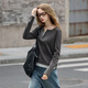 Tangshi 2025 autumn women's solid color small V-neck fake two-piece long-sleeved T-shirt