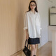 Yipinyuan New Solid Color Simple Lapel Shirt Women's Autumn 2025 New Casual Big Pocket Drape Long Sleeve Top Shirt White L 111-130Jin Jin equals 0.5 kg