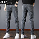 JEEP SPIRIT2025 New Jeans Men's Slim Foot Summer Tight Men's Pants Summer Thin Straight Pants Men's Pants ssnz-6636 Gray Spring and Autumn Style Without Velvet 31