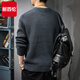 New Balance 2025 Winter Trendy Sweater Men's American Retro Henley Collar Versatile Heavyweight Casual Sweater Autumn and Winter Jacket Gray Blue L Size Suitable Weight 115-130Jin Jin is equal to 0.5 kg