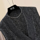 She pools sheep wool V-neck sequined knitted vest for women 2025 autumn new solid color vest vest