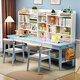 Huixun solid wood double desk bookshelf integrated study table wall long table home bedroom primary and secondary school students writing desk walnut color #double desk + bookshelf 160cm*60cm*75cm total height 155cm