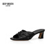 DEEP BREATH Deep Breath Women's Shoes Sheepskin Soft Wrinkled Thick Heels Jingshe Comfortable High Heel Sandals AX14116 Black 36