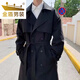 金盾春秋中长款风衣男夹克日系宽松英伦风韩版情侣潮流学生bf披风外套 黑色8872高端款 M
