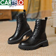 CARTELO genuine soft leather Martin boots for women British style 2025 new spring and autumn plus velvet brown thick-soled short boots motorcycle boots black single lining 39