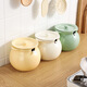 Qumuye ceramic lard jar household high temperature resistant lidded meat oil chili oil storage pot with filter residue food grade binaural - cream white 700ml + spoon + 304 filter