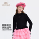 YEEHOO girls' bottoming shirt, children's long-sleeved top, medium and large children's clothing, wool blended warm turtleneck spring clothing, black 130