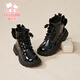 Fuluo Mi Girls Martin Boots Spring and Autumn Sweet and Fashionable Princess Boots Little Girls Versatile Black Short Leather Boots Shadow Black 35