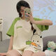 
Xushansi pajamas for women in summer short-sleeved cute cartoon student Korean version loose summer thin home clothes round neck two-piece set 679 green dinosaur M suggests 80-90Jin [Jin equals 0.5 kg]