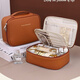 Large-capacity portable cosmetic bag, new PU leather beginner layered multi-layer waterproof cosmetic case, Pu large-capacity double-layer cosmetic bag, milky apricot color