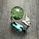 Dong secret natural green ghost ring for women, orphan silver cornucopia of baby's breath, thousands of layers of niche crystal single bead rough stone ring for men F558