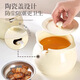 Qumuye ceramic lard jar household high temperature resistant lidded meat oil chili oil storage pot with filter residue food grade binaural - cream white 700ml + spoon + 304 filter