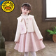 G.duck girls skirt autumn and winter 2023 new children's winter wear princess skirt fashionable suit autumn girl autumn dress 21001 pink skirt + jacket velvet thickened 120 cm
