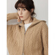 ELLE sheep wool lapel cable knitted sweater cardigan for women 2025 winter new style high-end loose commuting sweater coffee color L