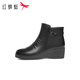 Red Dragonfly wedge heel mom boots 25 winter women's shoes cowhide plus velvet warm leather shoes for middle-aged and elderly women's short boots WJC45631 black 40
