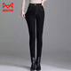 MiiOW high-waist silk, silk cotton trousers and velvet jeans for women 2025 new winter thickened and warm outer wear to show slimming feet black denim/strip/strip sheep lining Height 158-169 cm 2XL Weight 125-135