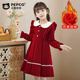 Piggy Banner (PEPCO) girls winter red dress stylish plus velvet children's clothing winter skirt little girl princess dress red 120