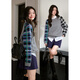 Wide gray twist plaid long-sleeved sweater for women 2025 autumn and winter new style retro splicing design sweater Gray S