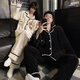 Modal Couple Pajamas Women's Winter Coral Fleece Thickened Cartoon Cute Men's Loose Autumn and Winter Home Clothes Set W1008 Black + White One Set for Men and Women M Women + Men 3XL