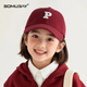 Sumu Bai Children's Baseball Cap Girls' Peaked Cap Contrast Color Embroidered Letters for Boys and Girls Spring and Autumn Hats for Middle and Older Children Burgundy One Size (50-54cm) Recommended for 3-10 Years Old