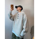 Kerimcoro Sweater Men's 2025 Autumn and Winter Henley Collar Button Retro Versatile Heavyweight Light Gray Lazy Style Knitted Sweater Gray XL