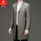 Pierre Cardin high-end men's windbreaker autumn and winter mid-length knee-length wool coat middle-aged and elderly dad business coat men's gray plaid mid-length 2XL 185