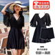 Yuji Morikami Swimsuit Women's Large Size Split Hot Spring Conservative Gathering Style Slightly Fat Covering Flesh Looks Thin Seaside Beach Vacation Swimsuit Large Swing Sleeves Swimsuit Black One Size