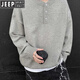 JEEP SPIRIT Jeep International Brand 2025 Autumn and Winter New American Henry Collar Sweater Men's Lazy Style Bottoming Sweater Black L (Recommended 115-130 Jin Jin equals 0.5 kg)